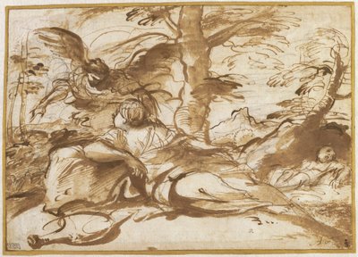 De Engel Verschijnt aan Hagar in de Woestijn (recto) door Pier Francesco Mola