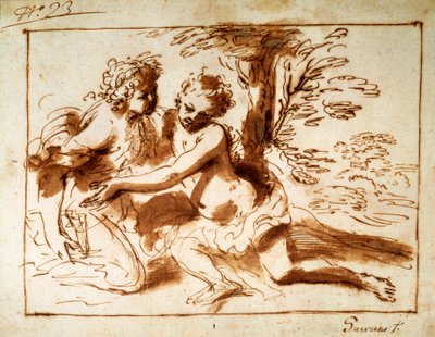 Twee figuren in een landschap, 17e eeuw door Pier Francesco Mola