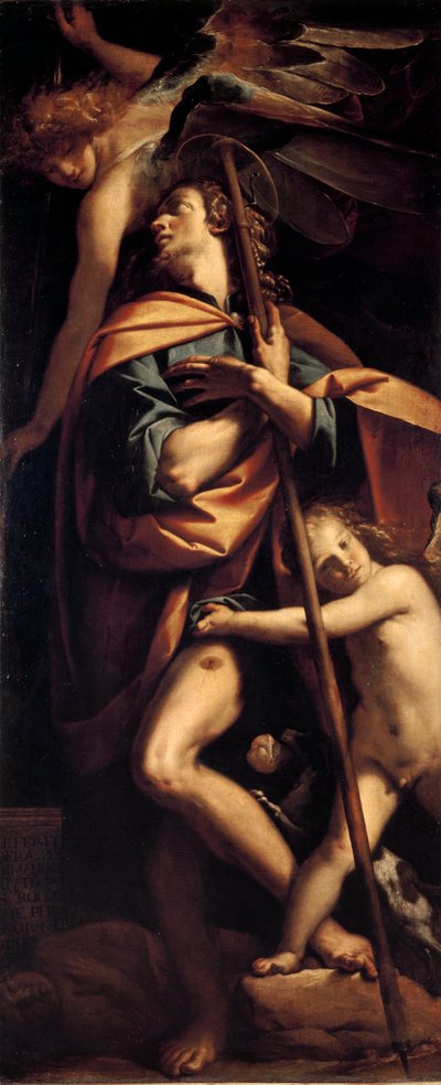 Sint Rochus De heilige draagt de pestbuil op zijn been door Pier Francesco Morazzone