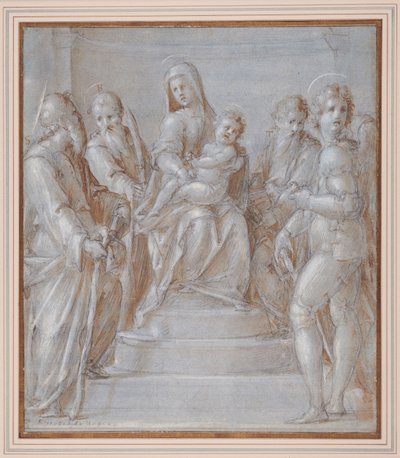 De Maagd en het Kind op de troon met Heiligen, ca. 1525 door Pier Francesco & Puligo Domenico (1492 1527) Foschi