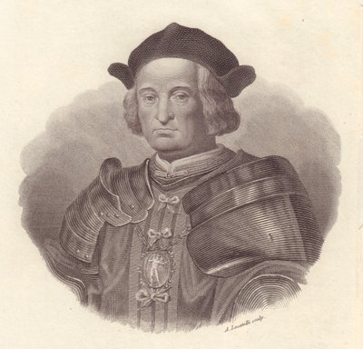Portret van Italiaanse militaire leider en politicus Gian Giacomo Trivulzio (1440-1518), kopergravure door Locatelli door Blaise Nicolas Le Sueur