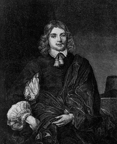 Portret van Lucius Cary, 2e burggraaf Falkland (circa 1610-1643), Engelse auteur, politicus en soldaat die staatssecretaris was van 1642 tot 1643, gravure door Blaise Nicolas Le Sueur