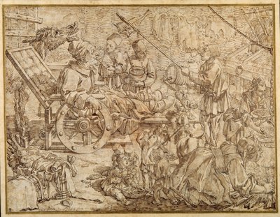 Polcinello met jicht door Pier Leone Ghezzi