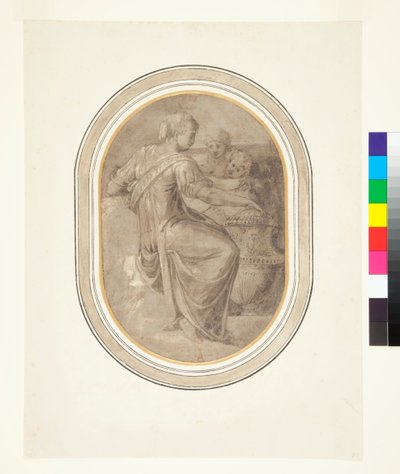 Een Sibyl met een Vaas en Twee Putti door Piero (attr. to) Ligorio