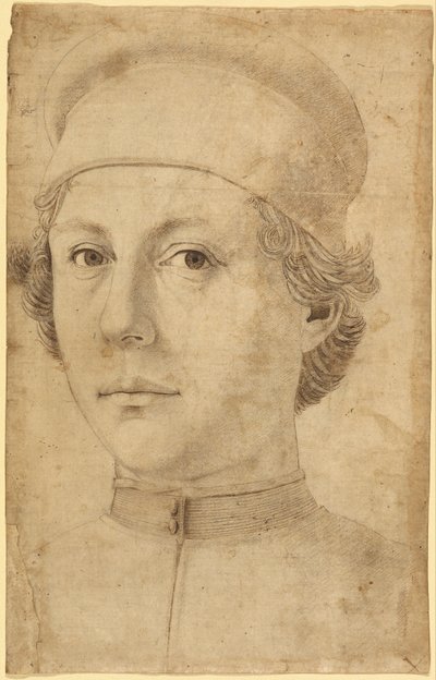 Portret van een jonge man, hoofd en schouders, met een pet door Piero del Pollaiolo