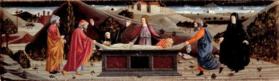 Polyptiek van de Barmhartigheid: rond het lichaam van Jezus Christus: Sint Jan, de Maagd Maria, Sint Maria Magdalena, Sint Jozef van Arimathea en Sint Nicodemus door Piero della (school of) Francesca