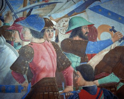 (Detail) uit de Legende van het Ware Kruis toont slag van Heraclius I van Byzantium tegen Chosroes II, door Piero della Francesca door Piero della Francesca