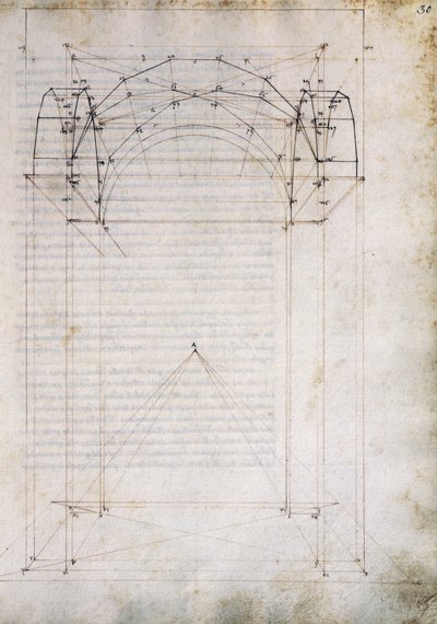 Perspectief van gang met kruisgewelf, pagina uit De Prospectiva pingendi, door Piero della Francesca door Piero della Francesca