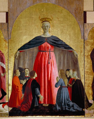 Polyptiek van Barmhartigheid: de Maagd van Barmhartigheid, omringd door heiligen (detail) door Piero della Francesca