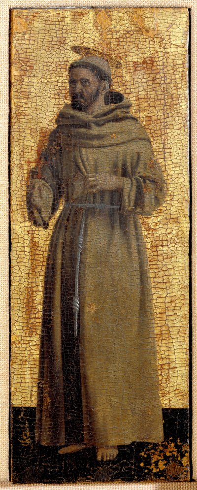 Polyptiek van Barmhartigheid: de Maagd van Barmhartigheid, omringd door heiligen. Detail (Sint Franciscus van Assisi) door Piero della Francesca