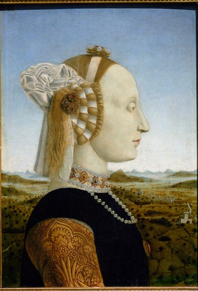 Portret van Battista Sforza, vrouw van Federico da Montefeltro, ca. 1465 door Piero della Francesca