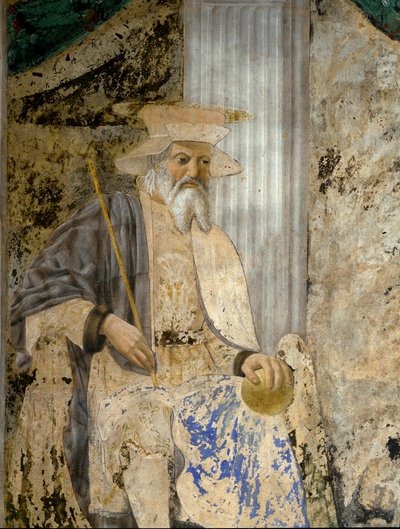 Portret van Sigismondo Pandolfo Malatesta (1417-1468) in gebed voor San Sigismondo (Sigismondo). Detail van de heilige. Fresco door Pietro di Benedetto dei Franceschi genaamd Piero della Francesca (1422-1492) door Piero della Francesca