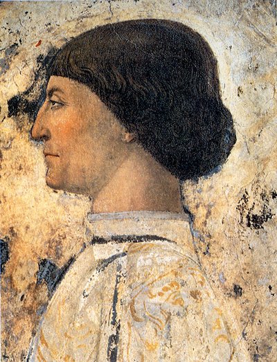 Sigismondo Pandolfo Malatesta (detail) van fresco in Tempio Malatestiano, Rimini, 1451 door Piero della Francesca