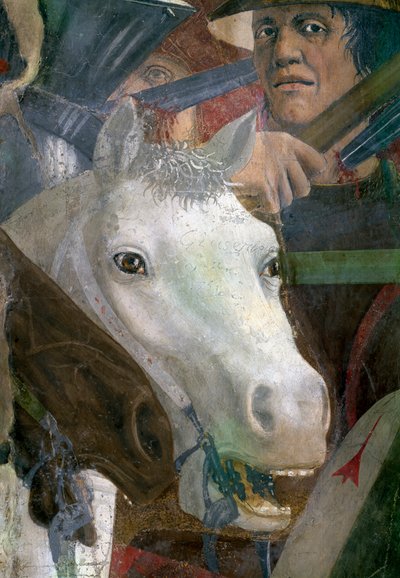 De Legende van het Ware Kruis, de Slag van Heraclius en Chosroes, paard en soldaat (detail) door Piero della Francesca