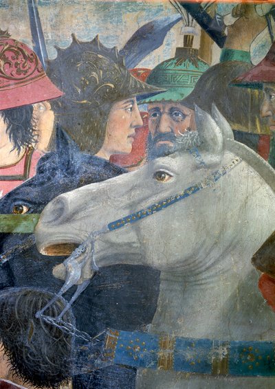 De Legende van het Ware Kruis, de Slag van Heraclius en Chosroes, paard en soldaten (detail) door Piero della Francesca