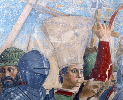 De Legende van het Ware Kruis, de Slag van Heraclius en Chosroes, trompettist (detail) door Piero della Francesca