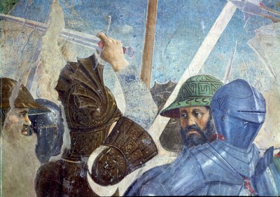 De Legende van het Ware Kruis, de Slag van Heraclius en Chosroes, soldaten (detail) door Piero della Francesca