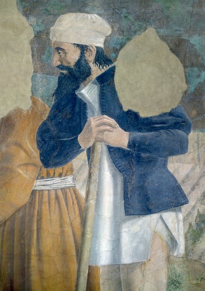 De Legende van het Ware Kruis, de Ontdekking van het Kruis, toeschouwer (detail) door Piero della Francesca