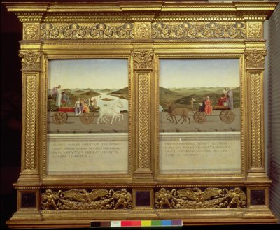 De triomfen van hertog Federico da Montefeltro (1422-82) en Battista Sforza, ca. 1465 door Piero della Francesca