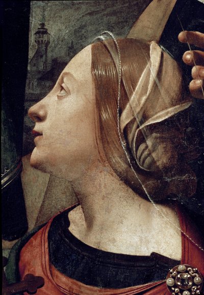 Sint Margarita van Antiochië, detail van Onbevlekte ontvangenis omringd door 6 heiligen door Piero di Cosimo