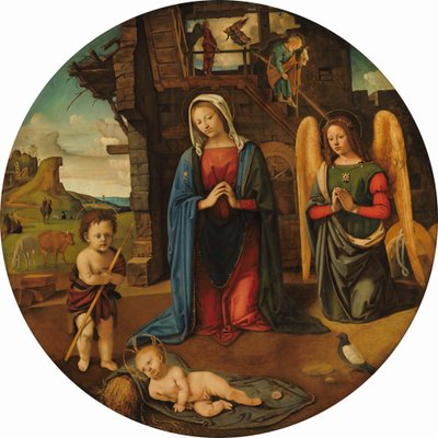 De Geboorte met de Heilige Johannes de Doper als Kind door Piero di Cosimo