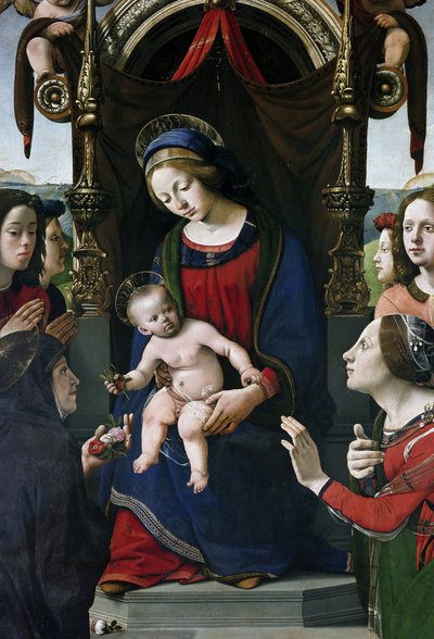 Maagd en Kind op de troon omringd door heiligen (detail) door Piero di Cosimo