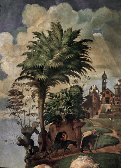 Maagd en Kind op de troon omringd door heiligen (detail) door Piero di Cosimo