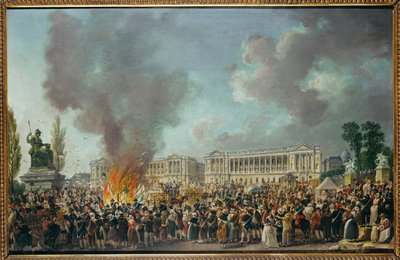 De emblemen van de monarchie worden verbrand op de Place de la Concorde ... door Pierre Antoine (attr. to) Demachy