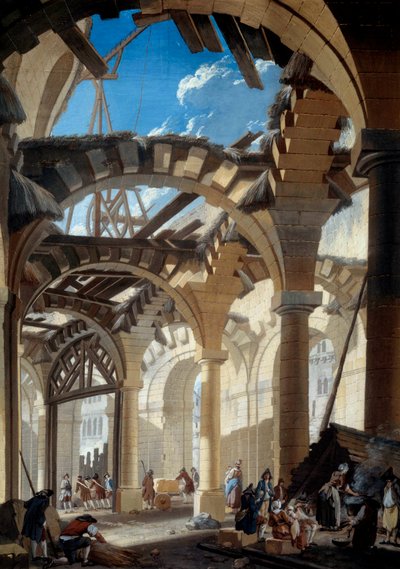 Bouw van de nieuwe hal in Parijs door Pierre Antoine Demachy