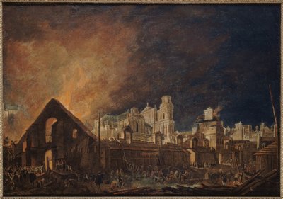 La Foire Saint-Germain tijdens de brand (nacht van 16-17 maart) door Pierre Antoine Demachy