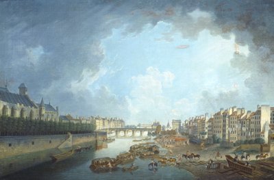 Het aartsbisschoppelijk bisdom, Tournelle-brug en Port Saint-Bernard gezien vanaf het stadhuis in Parijs door Pierre Antoine Demachy