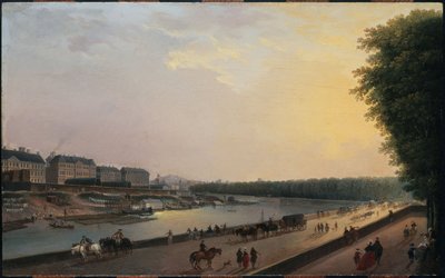 De Seine bij de Grenouillère, gezien vanaf het terras aan het water bij de Tuilerieën, circa 1777 door Pierre Antoine Demachy