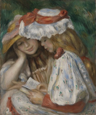 Twee meisjes die aan het lezen zijn door Pierre-Auguste Renoir
