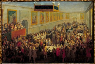 Feest van de kroning van Lodewijk XV in het Aartsbisschoppelijk Paleis van Reims door Pierre Denis Martin