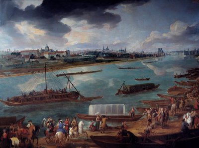 Uitzicht op Parijs, genomen vanaf de Quai de la Rapée in 1716 (detail) door Pierre Denis Martin