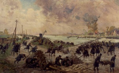 Belgische troepen in gevecht aan de IJzer, oktober 1914, Eerste Wereldoorlog, België, 20e eeuw door Pierre Ernest and Neymark Gustave Ballue