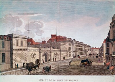 De Bank van Frankrijk vanaf Rue Croix-Petits-Champs in Parijs (gravure) door Pierre (after) Courvoisier