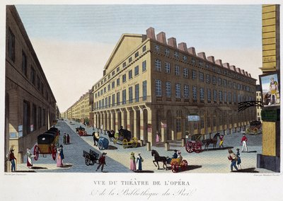 Uitzicht op het theater van de Opera (Comédie Française) en de bibliotheek van de koning - in “Vues de Paris” door Courvoisier door Pierre (after) Courvoisier