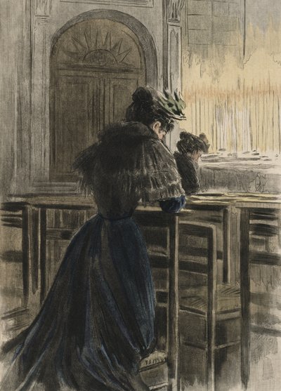 Devoties in de kerk, illustratie uit 
