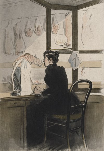 De kassier bij de slager, illustratie uit 