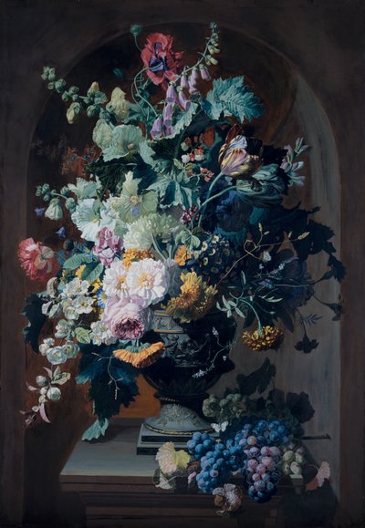 Vaas met bloemen en mimosa