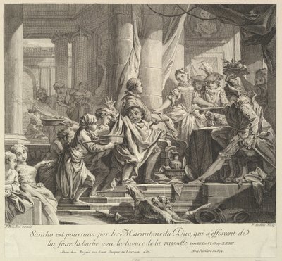 Sancho achtervolgd door de keukenjongens van de hertog, 18e eeuw door Pierre Alexandre Aveline
