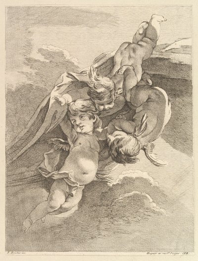 Trois Amours die een Draperie Ondersteunen, uit Premier Livre de Gro... door Pierre Alexandre Aveline