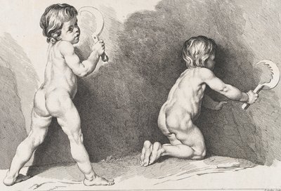 Twee naakte kinderen staand, uit Nieuw Boek van Kinderen door Pierre Alexandre Aveline