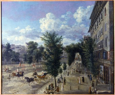 De Boulevard des Capucines en de onderste straat van de vestingmuur door Pierre Alexandre Pau de Saint Martin