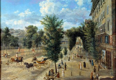 De Boulevard des Capucines en de lagere straat van de vestingmuur door Pierre Alexandre Pau de Saint Martin
