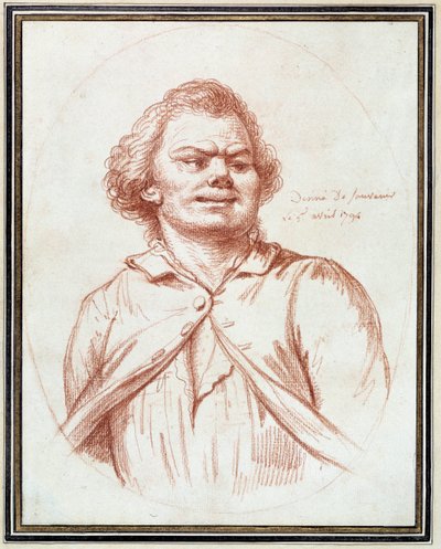 Franse Revolutie: portret van Georges Jacques Danton (1759-1794) op weg naar de guillotine. Tekening in sanguine toegeschreven aan Pierre Wille (1748-1821) door Pierre Alexandre Wille