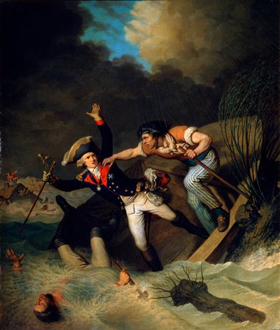 De dood van hertog Leopold van Brunswick tijdens een overstroming in Brunswick, Duitsland (1785) door Pierre Alexandre Wille