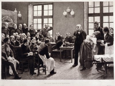 Een klinische lezing door Dr. Charcot in de Salpetriere in 1887 door Pierre Andre (after) Brouillet