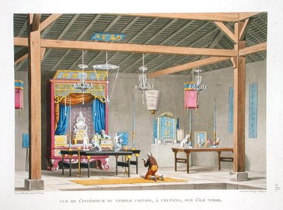 Zicht op het interieur van de Chinese Tempel in Kupang, op het eiland Timor, uit 